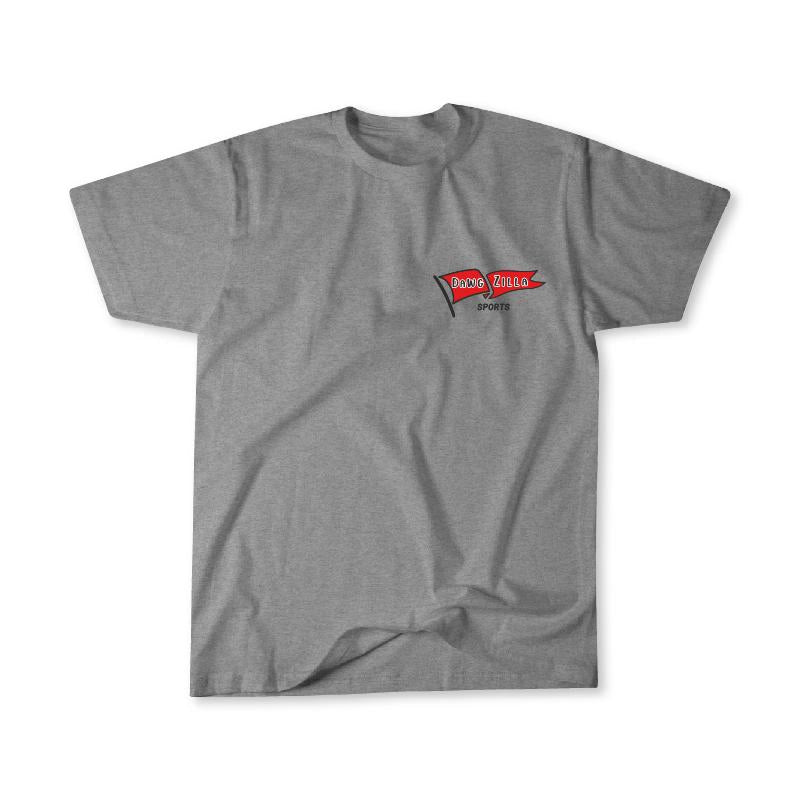 Grey shirt with the red and black Dawgzilla Sports Pennant Chest Logo